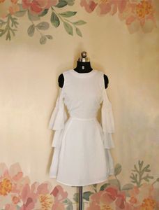 White Cold Shoulder Ruffle Dress