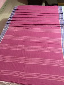 Pink Saree with Blue Border