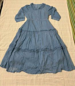 Blue Denim Style Midi Dress