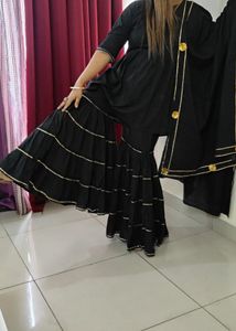 Black &amp; Gold Accent Sharara Suit