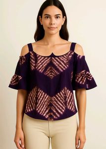 Purple Tie-Dye Off-Shoulder Cotton Top with Back