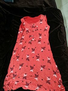 Coral Leaf Print Sleeveless Dress