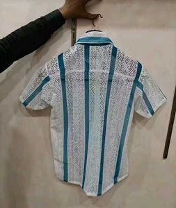 Lace Striped Short Sleeve Shirt Net