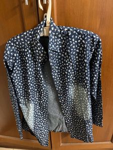 Faded Denim Cotton Shirt With Flowers Prints