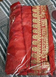 Red Saree With Attached Blouse Piece