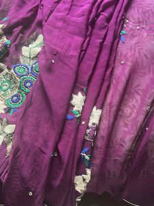 Embroidered Purple Georgette Sari