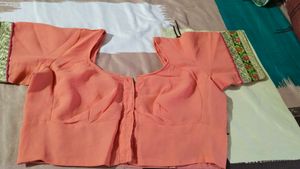 Beautiful Peach Sari With Stitch Blouse