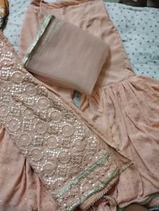 PRETTY PEACH HEAVY SHARARA 3 PIECE SET