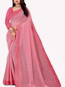 Elegant Pink Sequin Saree