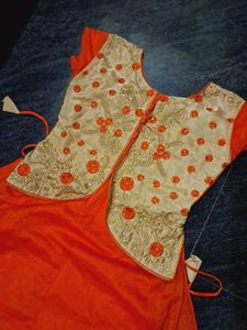 Orange &amp; Gold Embroidered Lehenga Choli