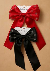 🎀 Chic Bow Hair Clip Combo ( black &amp; red ) 🎀