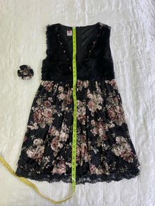 Floral  with Fur velvet dress 10-12yr