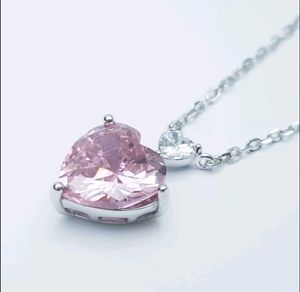 Pink Heart Crystal Silver Chain Pendant
