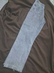Grey Ripped Wide Leg Jeans