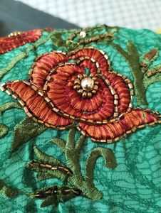 Green Floral Sari with Embellishments🌹