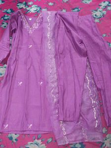 Lavender Embroidered Kurta Set