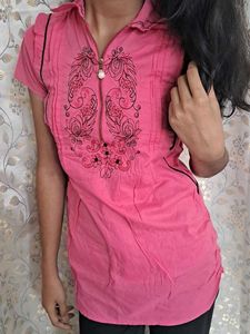 Embroidery Women's Pink SHirt Top (Pure Cotton)