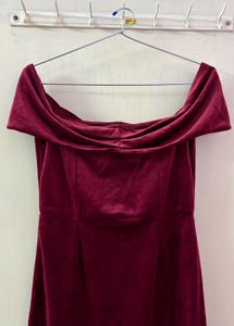 Elegant Maroon Velvet Off-Shoulder Dress