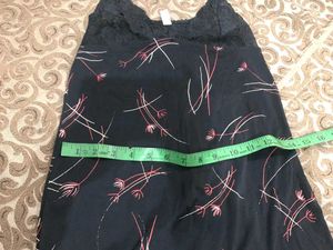 Black Flower Printed Nighty With Straps