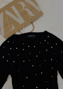 Zara Black Pearl Embellished Top