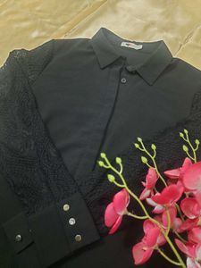 Black Lace Sleeve Top