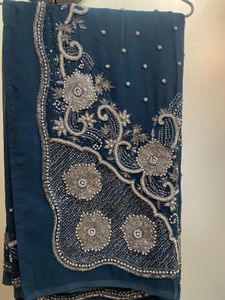 Royal Pearl Beaded Heavy Embellished Grey Saree