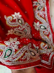 moti work heavy red ♥️ saree with blouse 😍