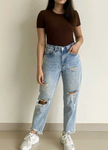 Ripped Light Wash Mom Jeans