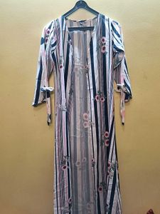 Striped Floral Duster &amp; Polka Dot Pants Set