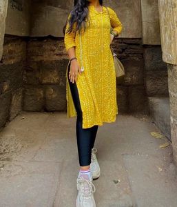 Yellow Printed Kurta