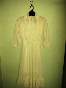 LimeGreen/Yellow Georgette Dress W Romantic Ruffle