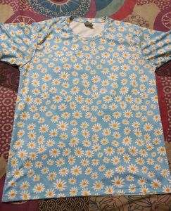 Light Blue Floral Printed Oversized Tshirt