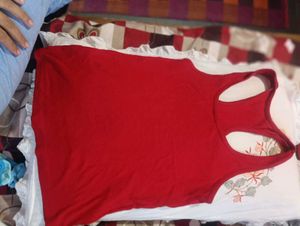 Red Scoop Neck Tank Top For Woman