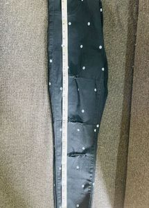 Zara Black Scratch Jeans With White Polkadots