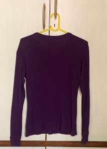 100% Cotton Purple Full Sleeves V Neck Top