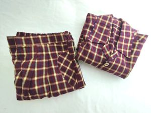 Burgundy And Cream Checks Co-ord (Women's)