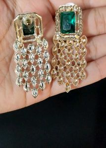 Green Stone Earrings Golden