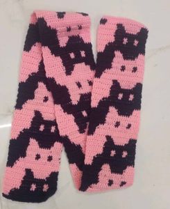 Pink &amp; Black Crochet Cat Scarf