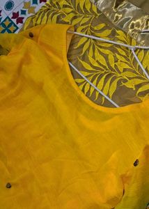 Yellow Kurti with Leaf + Polka Dots Design