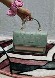 Sage Green Croc Embossed Top Handle Bag