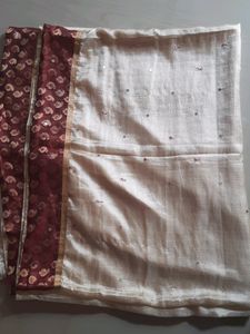 Light Cream Silk Saree With Marron Border