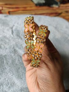 Fancy Stonework Metal Bangle Pair