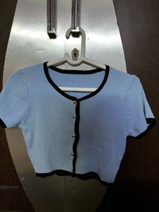 Blue Cropped Cardigan