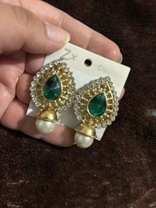 Golden And Green Earrings