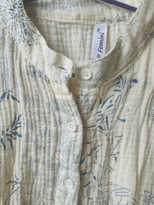 White Linen Floral Print Top