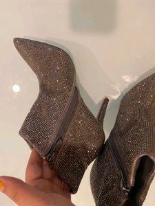 silvery Rhinestone Ankle Boots