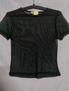 Black Mesh Top With Tag