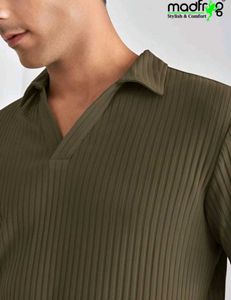 Men Striped Polo Neck
