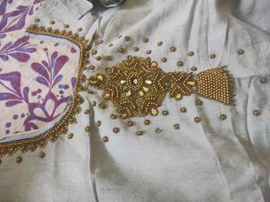 L-xl size grand work Elegant Grey &amp; Blue Kurta Set