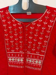Red Embroidered Kurta